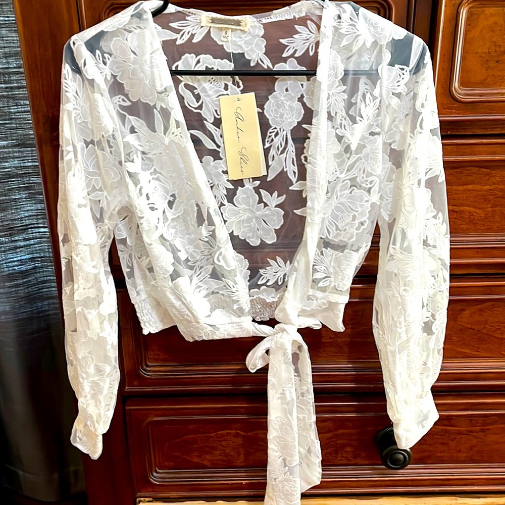 Amber Skies White Crop Lace Cover Up